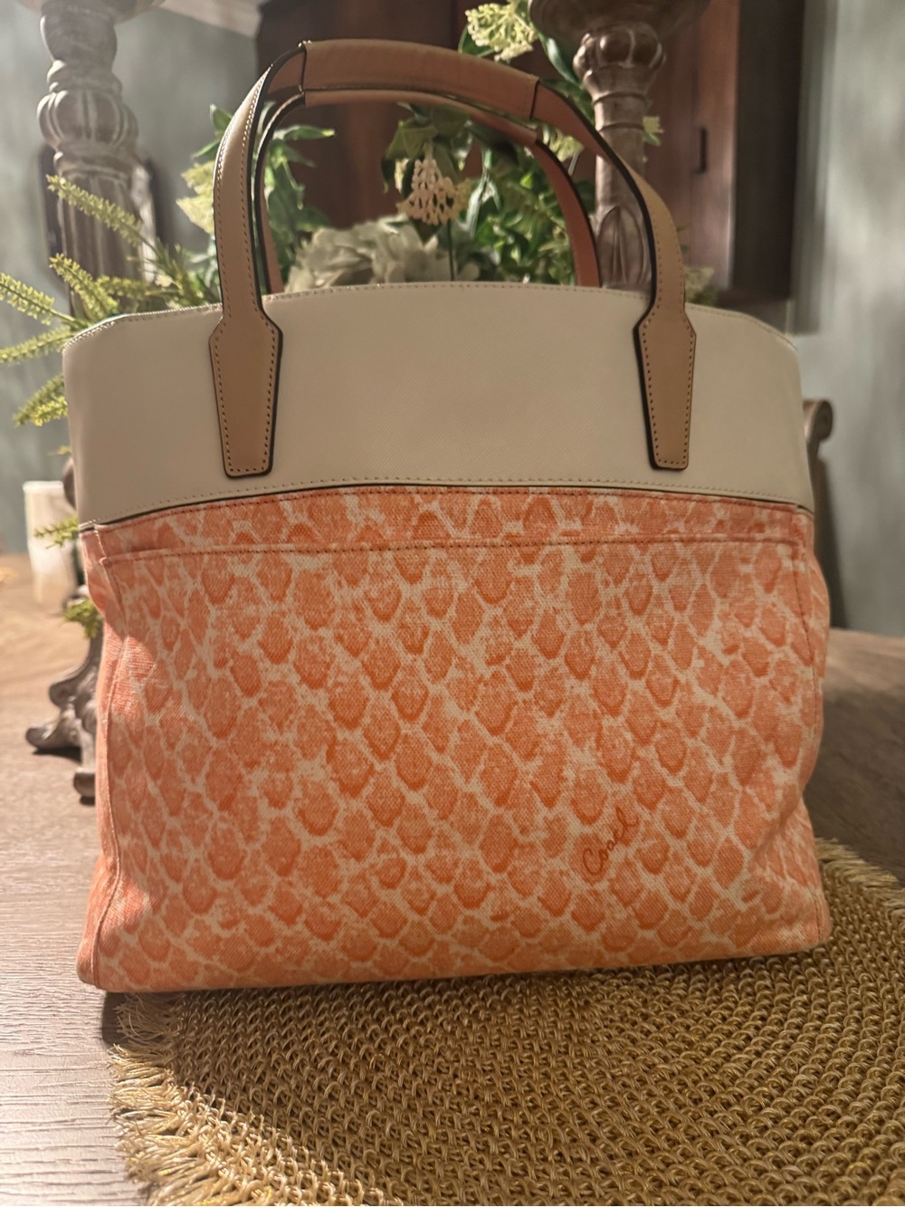 Coach GOOD as NEW Snake Patterned Tote Bag with Cream Trim with Triple Hangtag - Picture 12 of 15